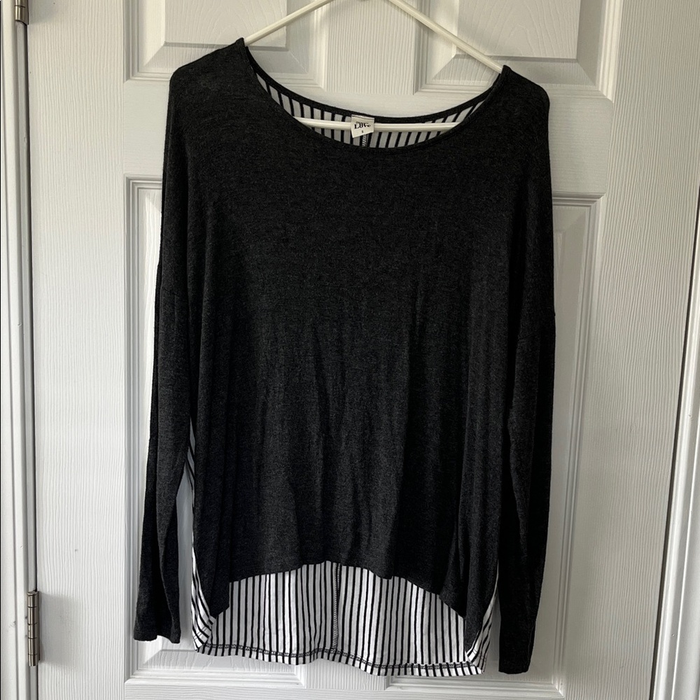 Sew In Love Black Layered Long-Sleeve Top with Striped Underlayer